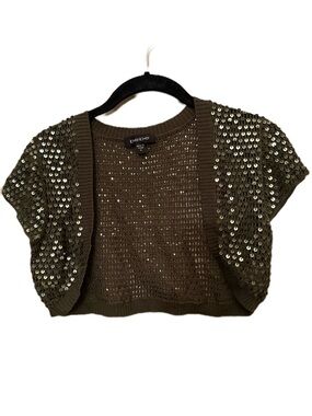 Y2K bebe Olive Open-Knit Cropped Bolero Sweater